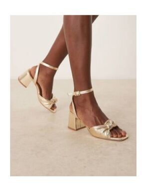 ASOS Gold Metallic Knot Front Block Heels